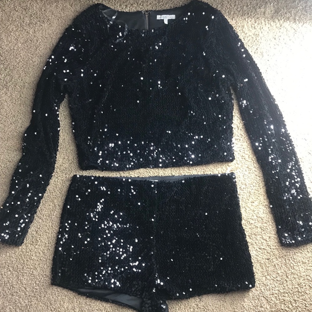 Two piece black sequin outfit